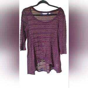 New York & Company Women's Burgundy See Through Sweater 3/4 Sleeves SZ S